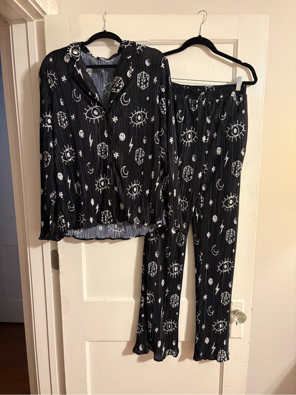 Dressed in LALA Black Celestial Print Boot Cut Pants & Top Set